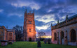 Evesham Bell Tower in Worcestershire. Saint Lawrence church and Abbey park at sunrise