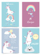© piixypeach - Pink blue violet hand drawn seamless pattern with rainbow,heart,cloud,unicorn and rain