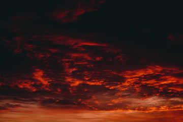 Wall Mural - fiery red blood vampire dawn. amazing warm dramatic fire cloudy sky. vivid orange sunlight. atmosphe