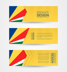Wall Mural - Set of three horizontal banners with flag of Seychelles. Web banner design template in color of Seychelles flag.