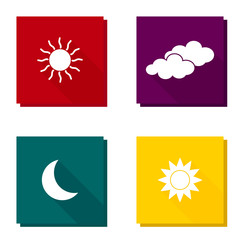 Wall Mural - Vector icon set with long shadow sun, cloud and moon. Weather symbol