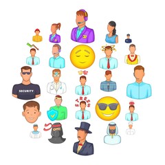 Sticker - People icons set. Cartoon set of 25 people vector icons for web isolated on white background