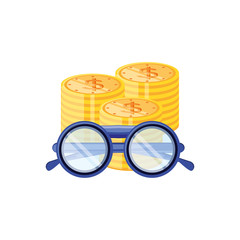 Wall Mural - optical eyeglasses with pile coins