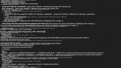B&W screen coding hacker concept animation with glitch. Programming code typing error. Big data and Internet cyber attack. Programming code abstract. Blockchain concept, computer digital code