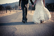 bride and groom walking feet ranch wedding