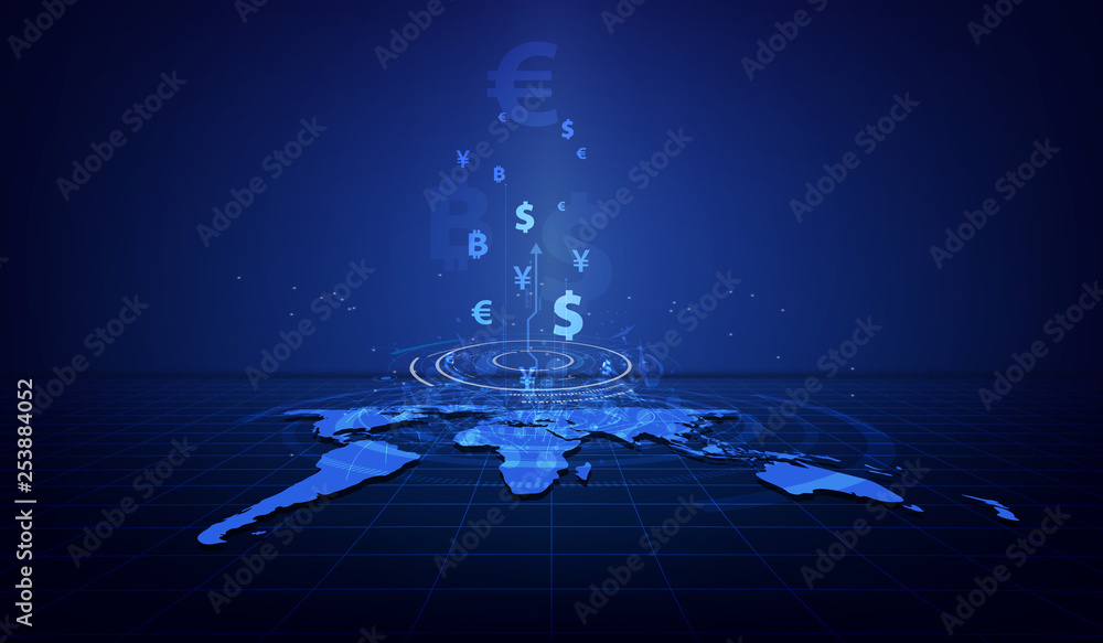 Money transfer. Global Currency. Stock Exchange. Stock vector illustration. - obrazy, fototapety, plakaty 