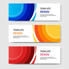 Wall Mural - Horizontal business corporate banners with 3D abstract paper cut style. Vector design layout for web, banner, header, print flyers. Colorful carving art, blue, orange, red in white background