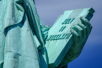 Close-Up view of the Statue of Liberty's  tablet in New York