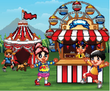 Happy Children Having Fun In The Amusement Park