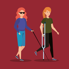 Sticker - blind woman blind and person with crutches