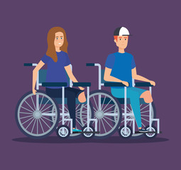 Sticker - disabled woman and man sitting in the weelchair