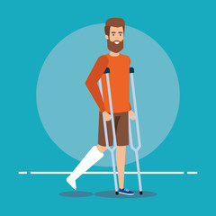 Sticker - disabled man walking with crutches for leg fracture