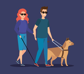 Sticker - disabled woman and man blind with sunglasses