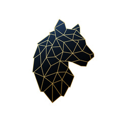 Sticker - Vector geometric Tiger illustration. Golden Polygonal Tiger emblem isolated on white background.