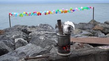 4K Tea Fireplace And Balloons At The Seaside 