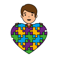 Sticker - young boy with heart puzzle attached