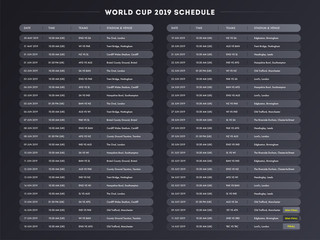 Wall Mural - Vector illustration of world cup match schedule list with time, competitive teams and venue details.