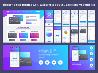 Poster - Online Payment or Credit cards app ui kit with website menu like as, credit cards, saving, checking accounts and transaction confirmation.