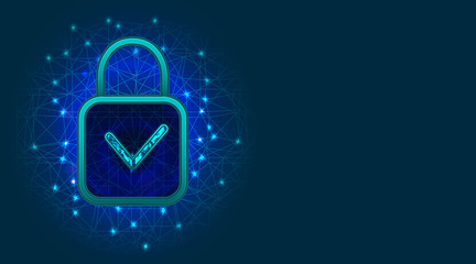 GDPR or General Data Protection Regulation. Cyber security technology design with padlock and check mark. Information safety, digital data protection concept. Vector illustration