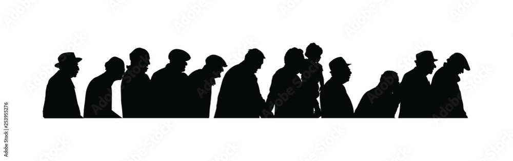 Elderly seniors walking crowd vector silhouette isolated on white. Old ...