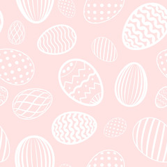 Wall Mural - Easter egg seamless pattern. Pastel color, holiday eggs texture. Simple abstract decorative template for Happy Easter celebration. Stylized cute ornament wallpaper, card, fabric. Vector illustration