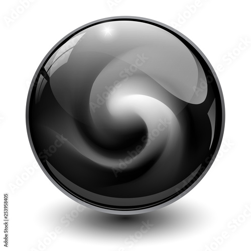 Black glass sphere, 3D marble ball