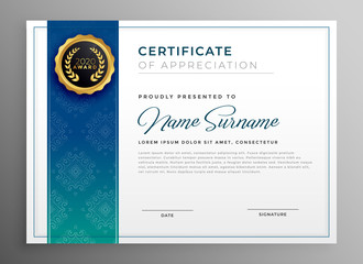 Wall Mural - elegant blue certificate of appreciation template