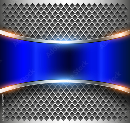 Metallic background silver blue with perforated silver pattern.