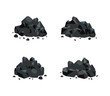 Vector illustration set of various piles of black coal isolated on white background.