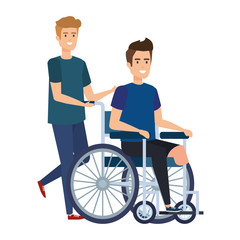 Sticker - young man in wheelchair with male helper