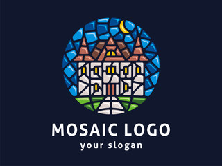 Wall Mural - Vector logo template. The sign of the castle in mosaic style.