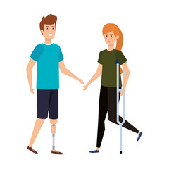 Sticker - woman in crutch and man with prosthesis