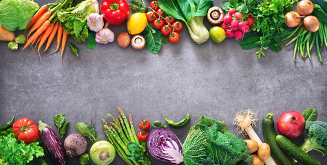 Wall Mural - Healthy food concept with fresh vegetables and ingredients for cooking