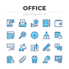 Wall Mural - office work vector line icons set. thin line design. outline graphic elements, simple stroke symbols
