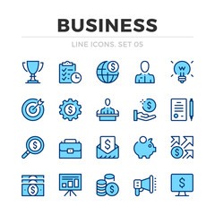 Wall Mural - Business vector line icons set. Thin line design. Outline graphic elements, simple stroke symbols. Business icons