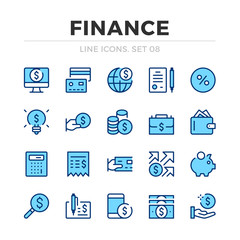 Wall Mural - finance vector line icons set. thin line design. outline graphic elements, simple stroke symbols. fi
