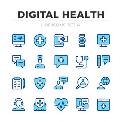 Wall Mural - digital health vector line icons set. thin line design. outline graphic elements, simple stroke symb