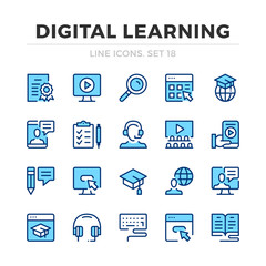 Wall Mural - digital learning vector line icons set. thin line design. outline graphic elements, simple stroke sy