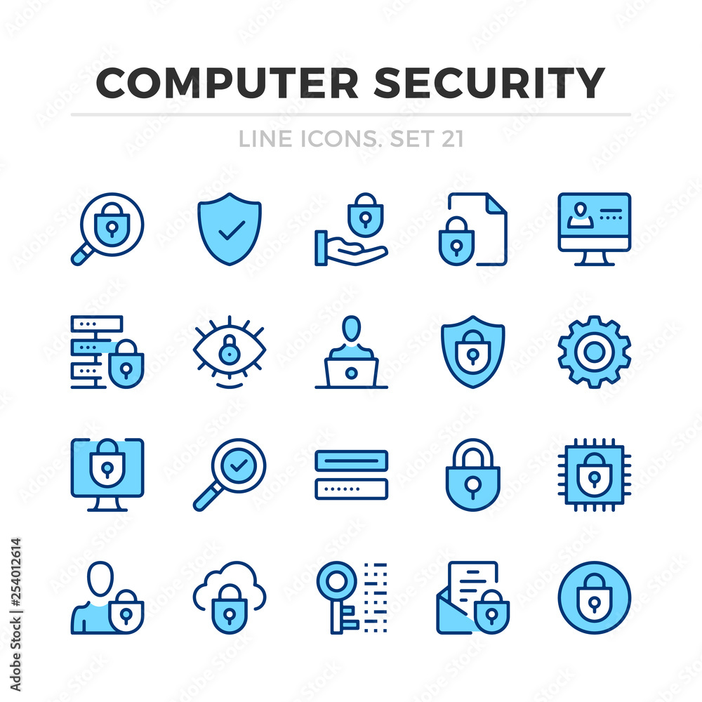 Computer security vector line icons set. Thin line design. Modern ...