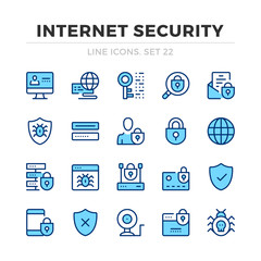 Wall Mural - Internet security vector line icons set. Thin line design. Modern outline graphic elements, simple stroke symbols. Internet security icons