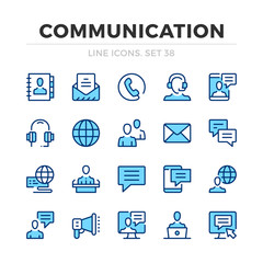 Wall Mural - Communication vector line icons set. Thin line design. Modern outline graphic elements, simple stroke symbols. Communication icons