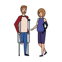 Sticker - man in crutches with woman with prosthesis