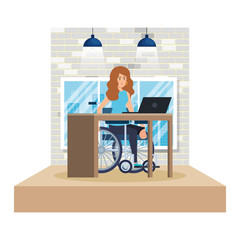 Sticker - young woman in wheelchair working in the office