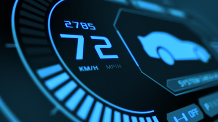 close up view of a futuristic car dashboard (3d render)