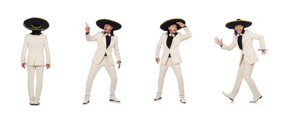 Wall Mural - Funny mexican in suit and sombrero isolated on white