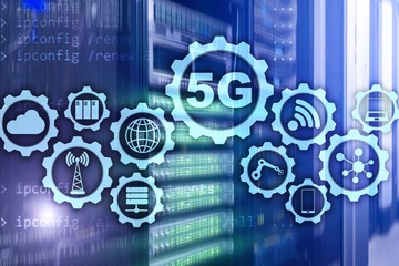 Wall Mural - 5g network, 5g internet connection concept in digital background. smart communication network concep