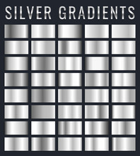 Collection Of Silver, Chrome Metallic Gradient. Brilliant Plates With Silver Effect. Vector Illustration