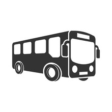 School Bus Icon In Flat Style. Autobus Vector Illustration On White Isolated Background. Coach Transport Business Concept.
