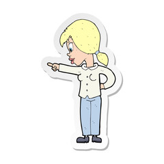 sticker of a cartoon enthusiastic woman pointing