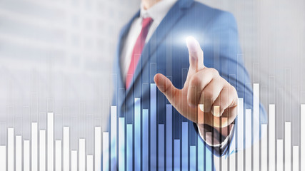 Business and finance graph on blurred background. Trading, investment and economics concept.